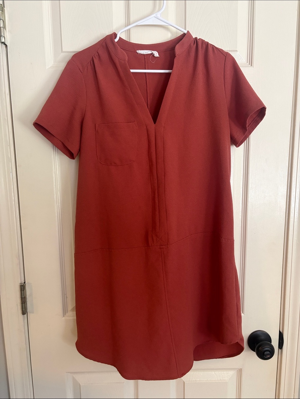 Short Sleeve Shift Dress in Warm Rust